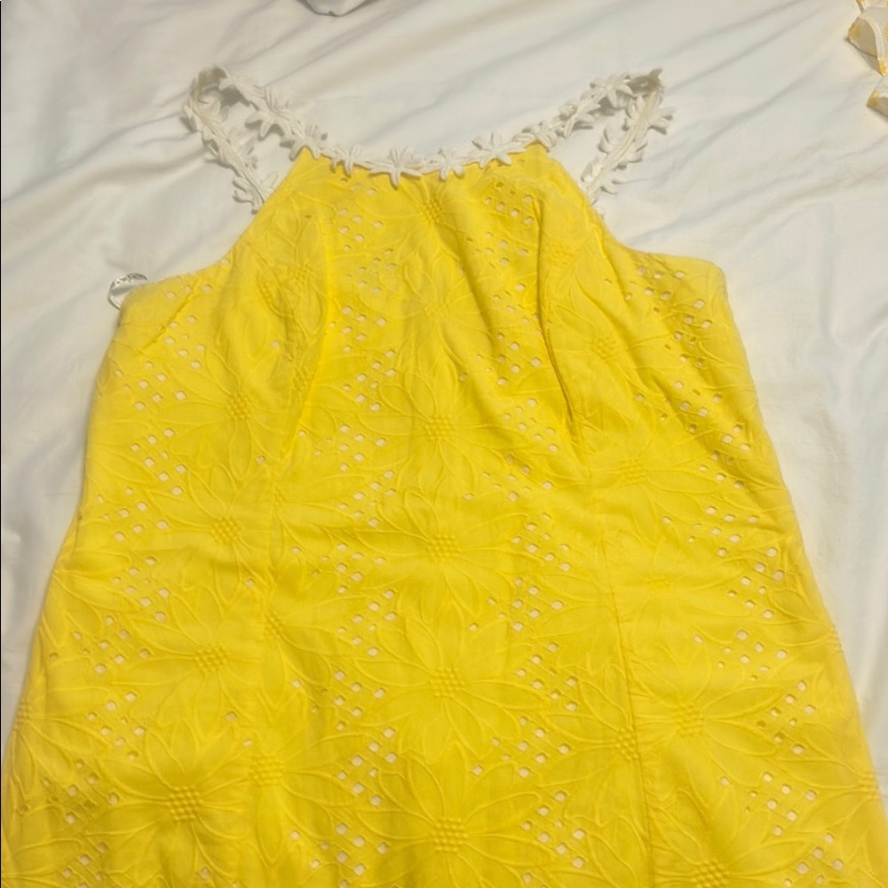 Lilly Pulitzer Yellow eyelet shift dress 
Size 14